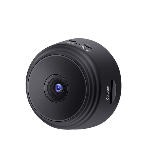 Black compact dashcam with blue lens indicator.