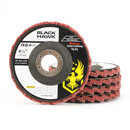5 Pack - 4-1/2" x 7/8" Black Hawk Surface Conditioning Flap Discs, Red - Medium