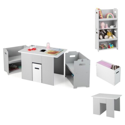 4-in-1 Kids Table & Chair Set Multiple Storage Learning Toddler Activity Table