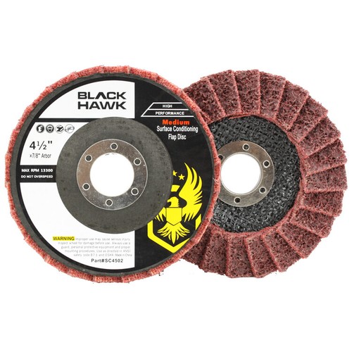 5 Pack - 4-1/2" x 7/8" Black Hawk Surface Conditioning Flap Discs, Red - Medium