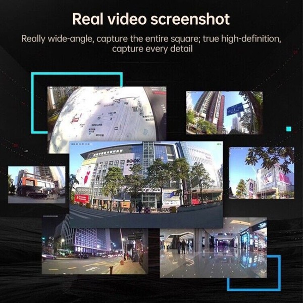 High-definition wide-angle video screenshots of urban locations.