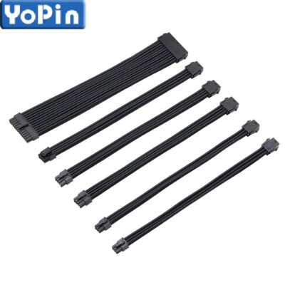 Braided ATX Sleeved Extension Cable for Power Supply 24Pin 6Pin 8Pin 4+4Pin Lot