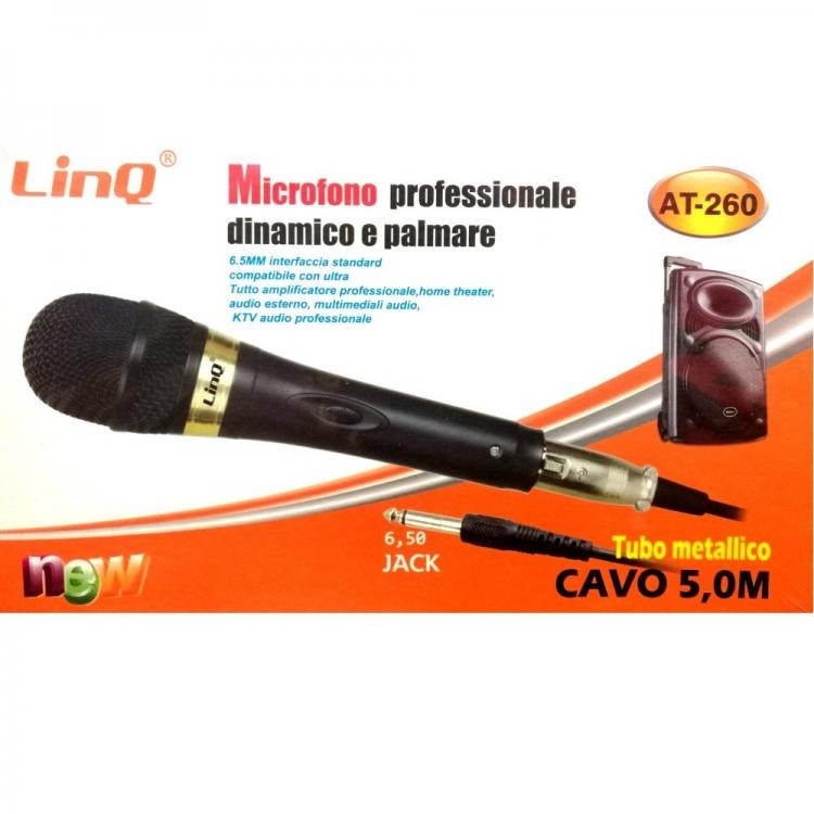 Microfono Karaoke Professionale Dinamico 6,3mm Tubo Metallico Linq At-260 5 M