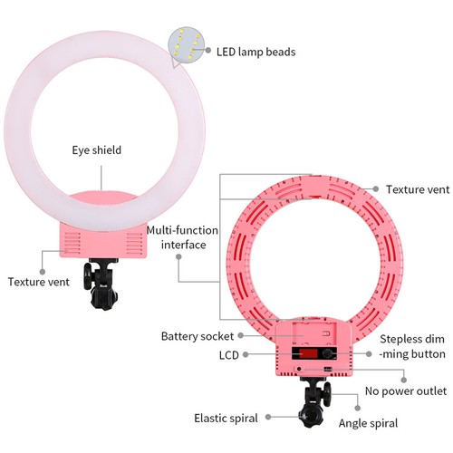 LED Ring Light Dimmable 6000K Fill Lamp Photography Phone Video Live Pink US