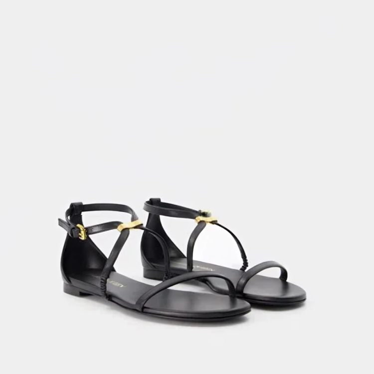 Alexander McQueen Ankle-Strap Leather Sandals Women's 37/7US Black/Gold Buckled - Picture 1 of 18