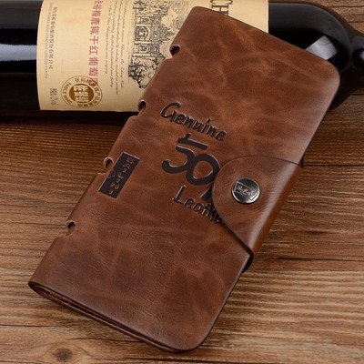 Mens Genuine Leather Long Bifold Wallet Checkbook Clutch Coin Pocket Card Holder