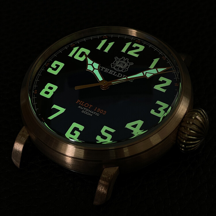 Pre-owned Steeldive 1903 Bronze Diver Watches Super Luminous Unique Crown 200m Pilot Watch