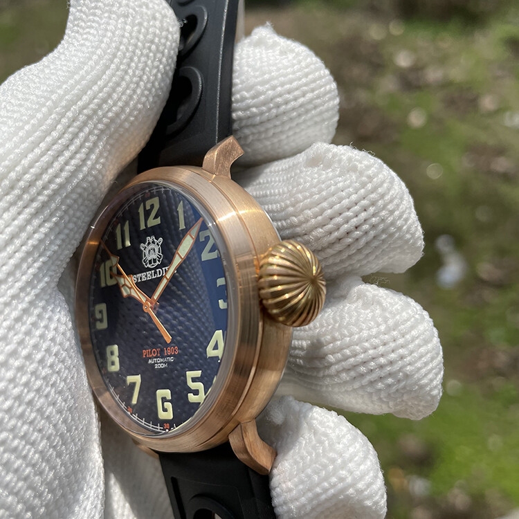 Pre-owned Steeldive 1903 Bronze Diver Watches Super Luminous Unique Crown 200m Pilot Watch