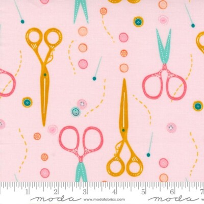 Moda  Sew Wonderful Sweetie 100% Quilt Cotton Fabric Pink Scissors 45'' BTY