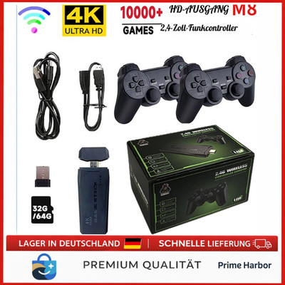 M8 4K Retro Gaming Stick Konsole 64GB – 10.000 Spiele – Dual Funk Controller