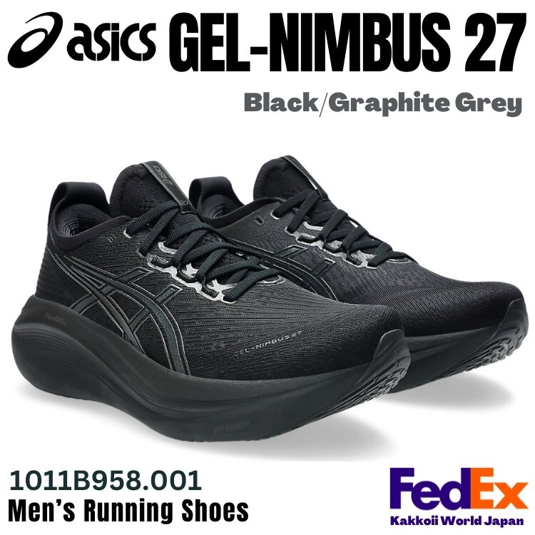 asics GEL-NIMBUS 27　MEN　26.5㎝　ブラック ASICS Men's Running Shoes GEL-NIMBUS 27 Black/Graphite Grey
