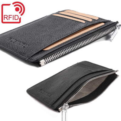 Best Gift Men's RFID Blocking REAL Leather Zipper Pocket Slim Minimalist Wallet