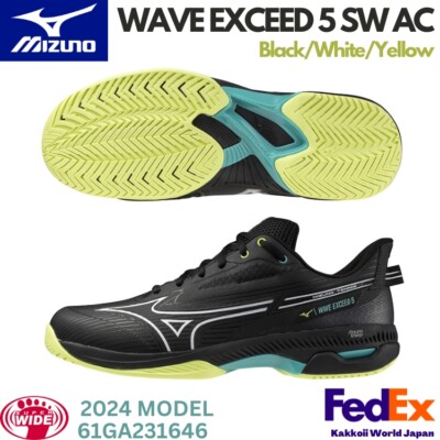 Mizuno Tennis Shoes WAVE EXCEED 5 SW AC 61GA2316 46 Black/White/Yellow 2024 NEW