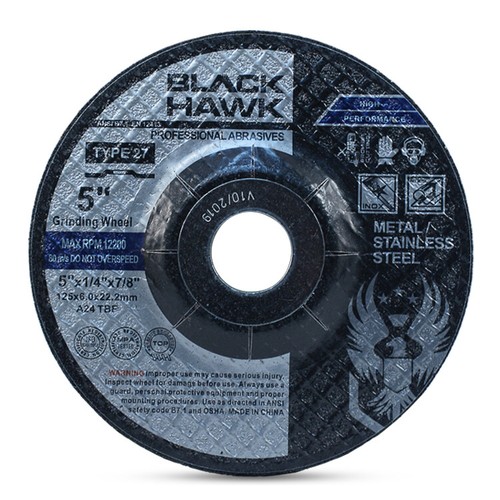 100 Pack - 5" x 1/4" x 7/8" Black Hawk Grinding Wheels T27 Discs for Metal