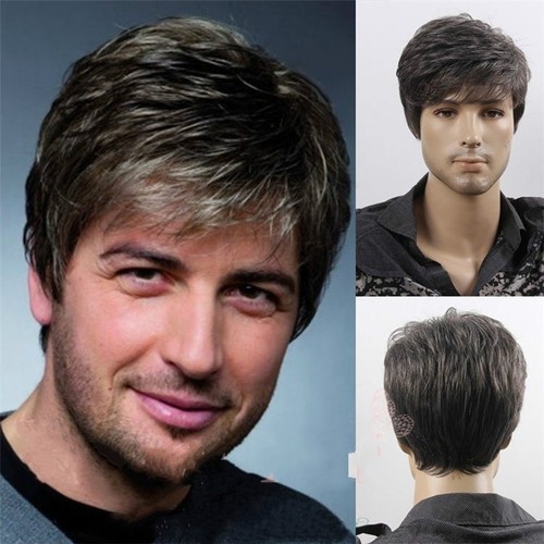 Men S Short Brown Mixed Cosplay Natural Hair Wigs Wig Best Quality