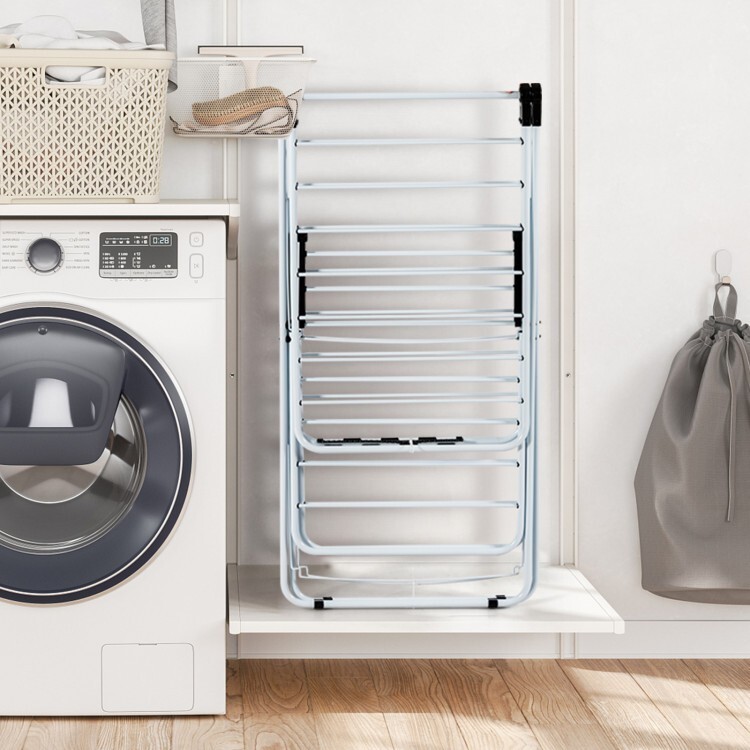 Costway Foldable 2-Level Steel Clothes Drying Rack w/ Height-Adjustable Gullwing