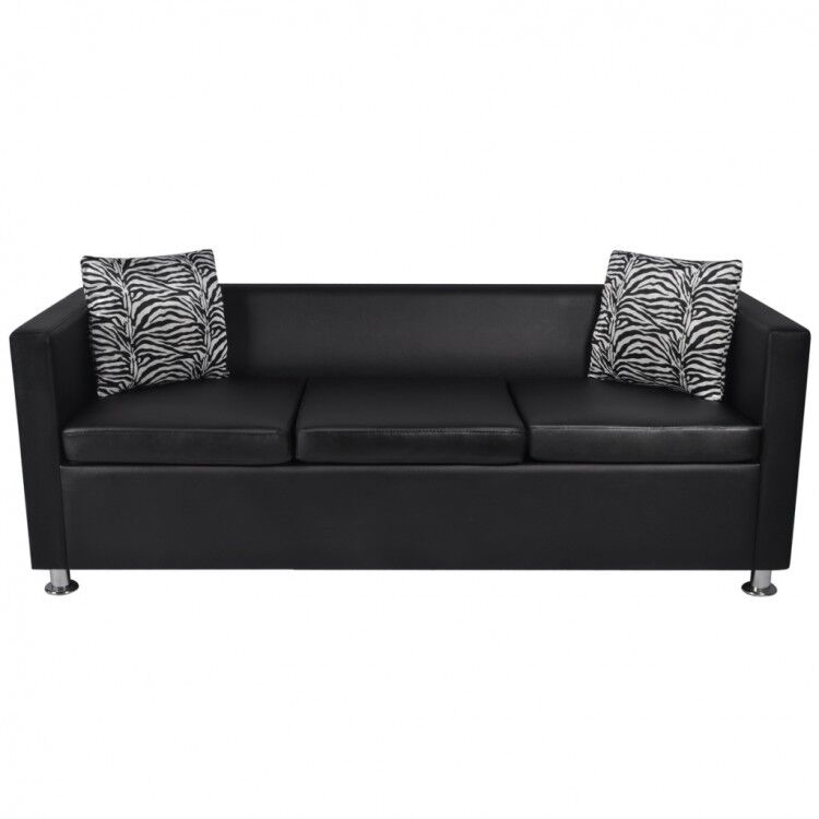 Black Faux Leather Sofa Pillows Set Sleeper Couch Home Office