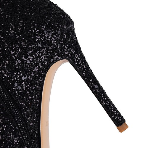 Sequins Women's Shoes Knee High Boots Stilettos Glitter Side