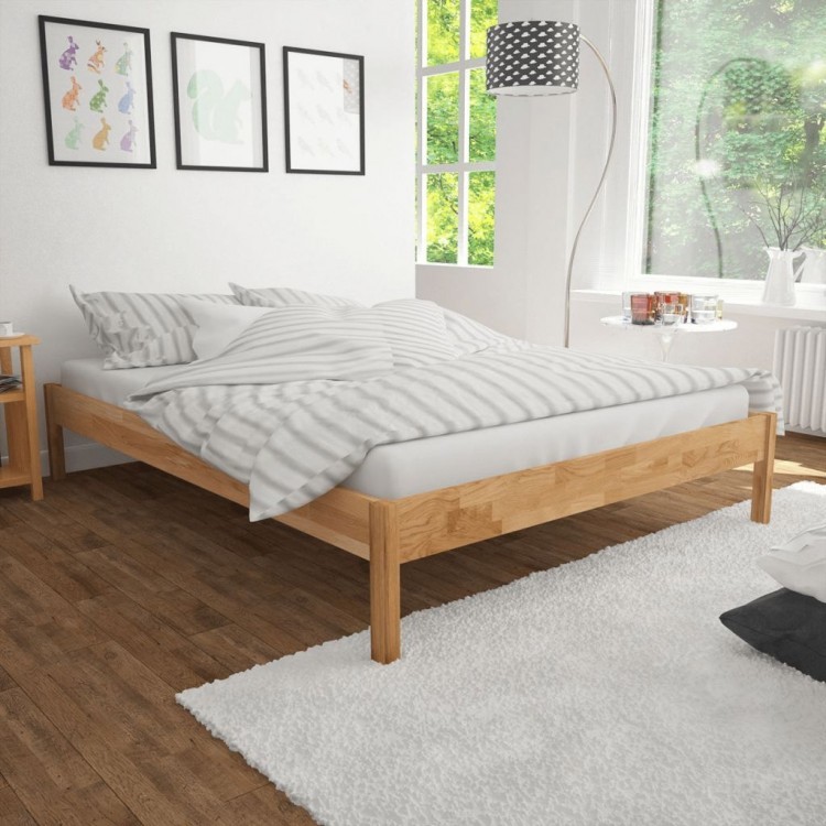 Details About 100 Solid Oak Wooden Frame Queen Size Bed Brown Modern Bedroom Furniture Sale