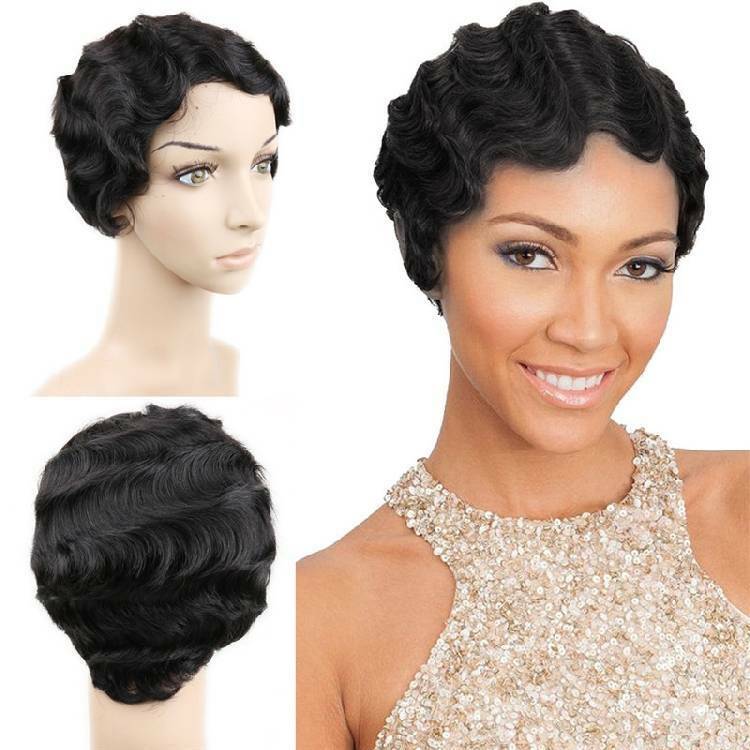 Short Retro Curly Weave Wig Black Human Virgin Hair Wigs For