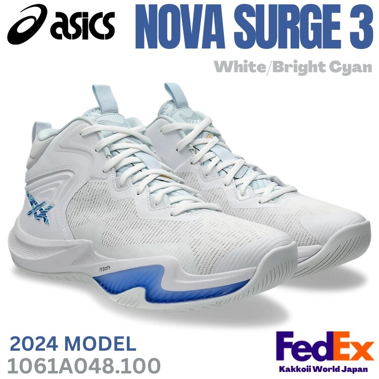 アシックスASICS NOVA SURGE 3WHITE/BRIGHT CYAN ASICS NOVA SURGE 3 1061A048 100 White Bright Cyan Basketball
