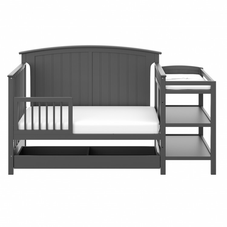 Baby Crib with Changing Table and Drawer Storage Underneath 4 in 1, Gray