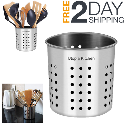 Kitchen Utensil Jar Countertop Silverware Storage Stainless Steel