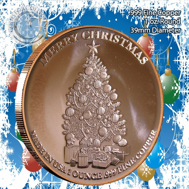 "Nativity Christmas" Design 1oz .999 Copper round with tree Back