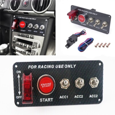 Carbon Ignition Switch Panel Engine Start Push Button LED 12V Toggle Racing Car