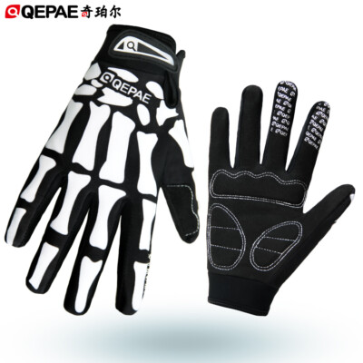 QEPAE Fahrrad Handschuhe Skelett MTB Langfinger S-XXL Stoßfest SBR Polster Skull