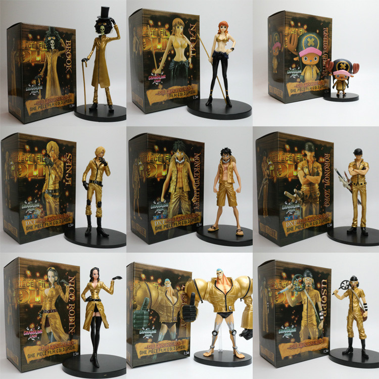 One Piece Figure Gold Straw Hat Pirates Luffy Nami Zoro Anime Toy 9ps Set In Box Ebay