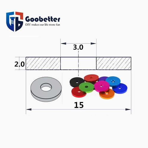 M3 x 15mm - Thick: 2mm - Flat Washer - Anodised Aluminium - 10 Colours