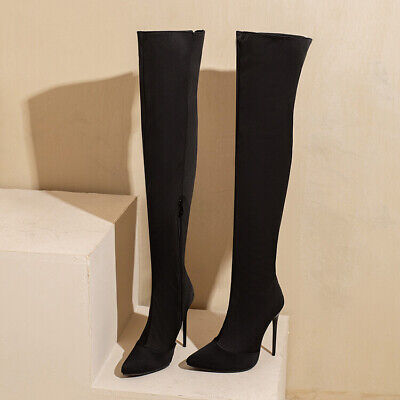 Women's 2022 Fashion Pointy Toe Bright Stiletto Heel Over Knee Boots Shoes SUNS