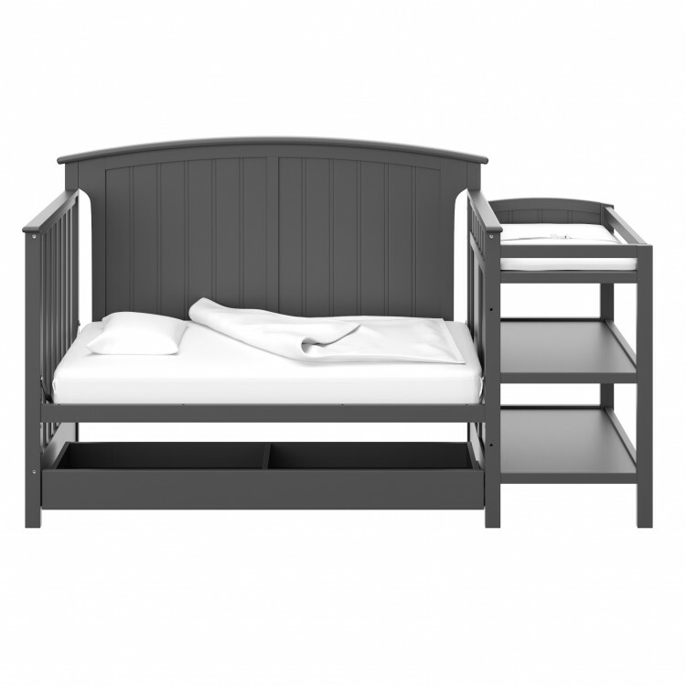Baby Crib with Changing Table and Drawer Storage Underneath 4 in 1, Gray