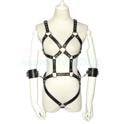 Women Black Pu Leather Harness Body Belts Punk Garters Bondage Suspenders Straps