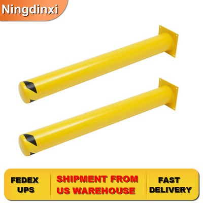 2 Pack Safety Bollard Post Barrier Parking Pole 45''H 5.5''D W/ 8 Anchors Bolt