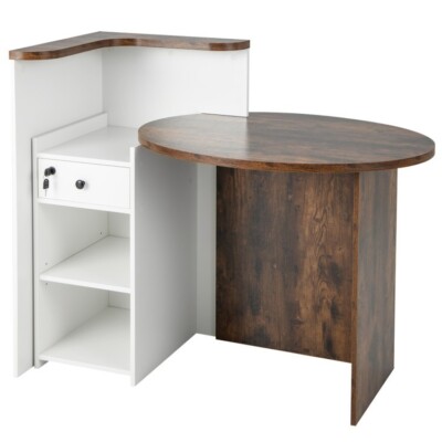 Front Reception Counter Checkout Office Desk Storage Drawer w/Adjustable Shelf