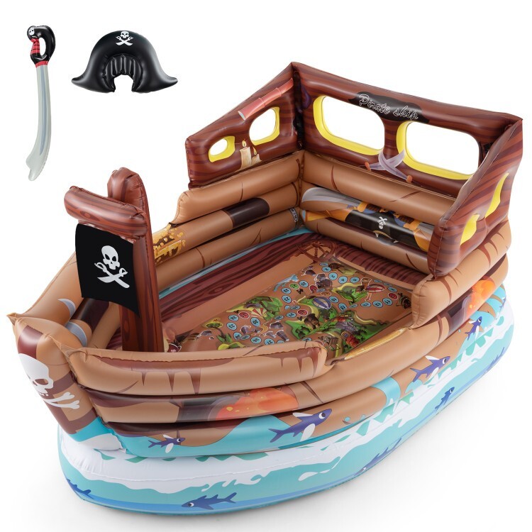 Kids Inflatable Pirate Ship Indoor Playhouse Gift Kids w/Inflatable Toy Sword