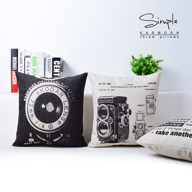 Vintage Camera Black White Lens Linen 18inch Pillow Case Cushion