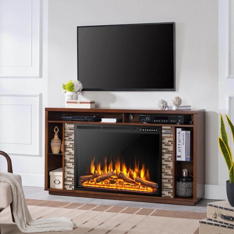 34'' Electric Fireplace Insert Heater Log Flame Effect W/ Remote Control 1500W