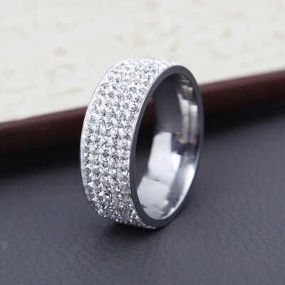 Men Women Stainless Steel Crystal Band Ring Gold Silver Wedding Band Ring SZ6-13