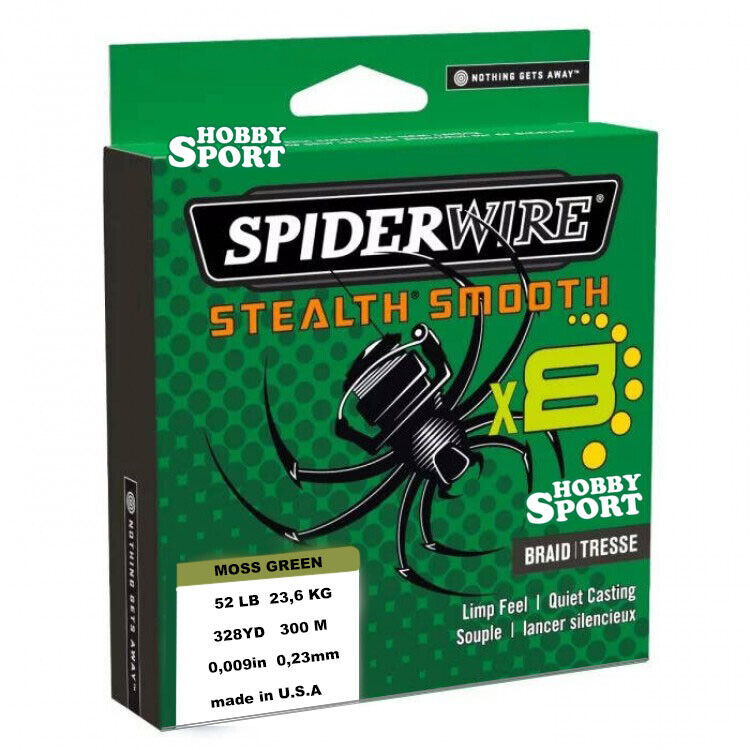 SPIDERWIRE 300 MT MOSS GREEN DIAM 0,23MM FILO TRECCIATO STEALTH SMOOTH 8FILI USA