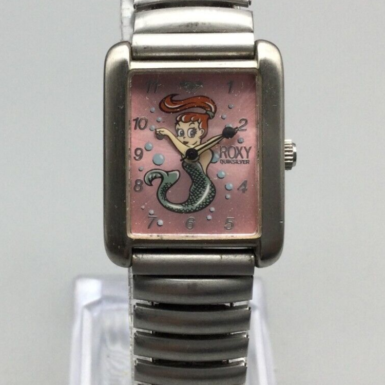 Roxy Quicksilver Watch Women 21mm Silver Tone Pink Mermaid