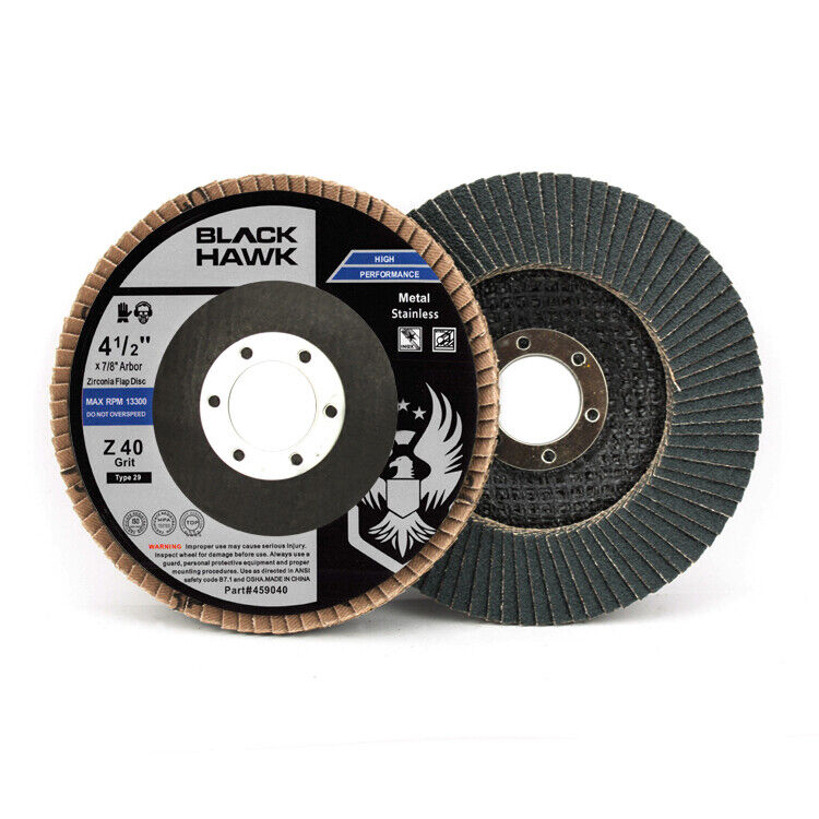 5 Pack 4.5" x 7/8" Black Hawk 40 Grit Zirconia Flap Disc Grinding Wheels T29