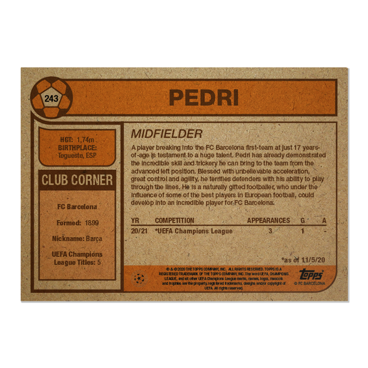 Topps UCL Living Set - Card 243 - Pedri - Barcelona - RC Rookie Candidate