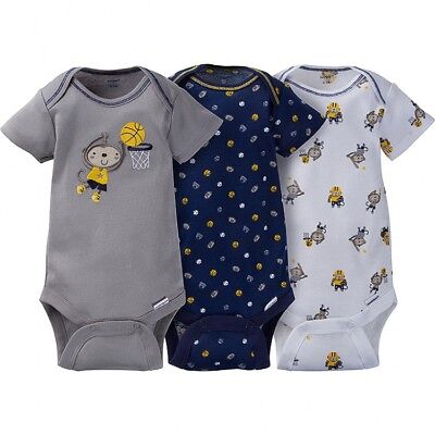 Gerber Baby Boys 3 Pack Onesies NEW Size 0-3 Month Monkey Sports Design Bodysuit