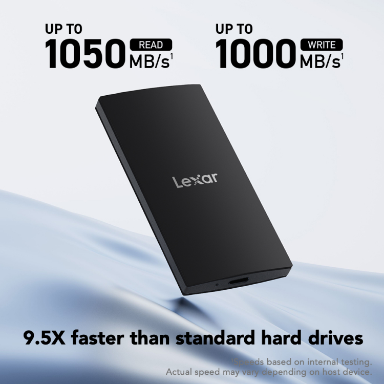 Lexar 1TB SL300 Portable SSD, 1050MB/s read, 1000MB/s write, USB-C/USB-A cable