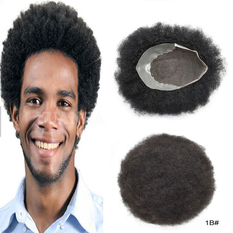 Afro Curl Mens Toupee French Lace Front African Pu Poly Skin
