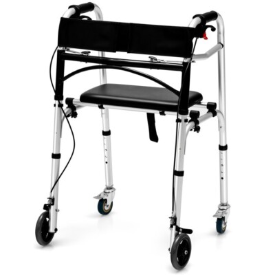 Rollator Walker Aluminum Foldable Adjustable Height w/2 Universal Wheel & Brakes