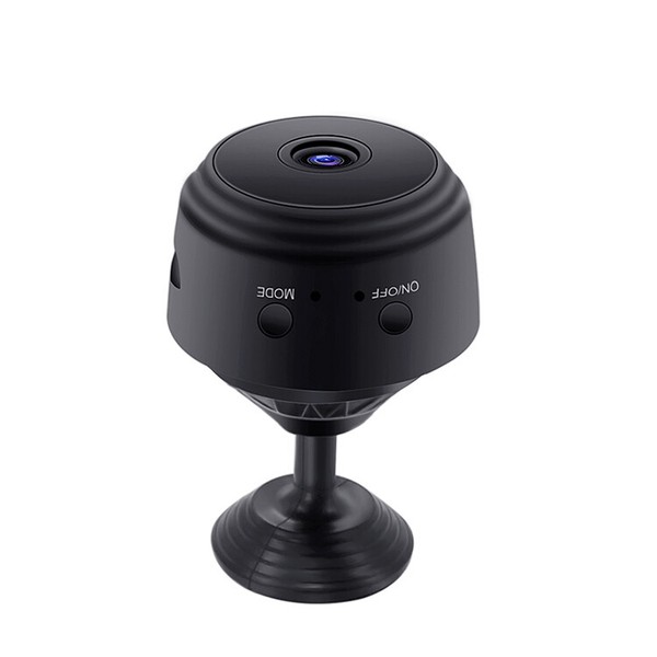 Black 360-degree security camera on white background.